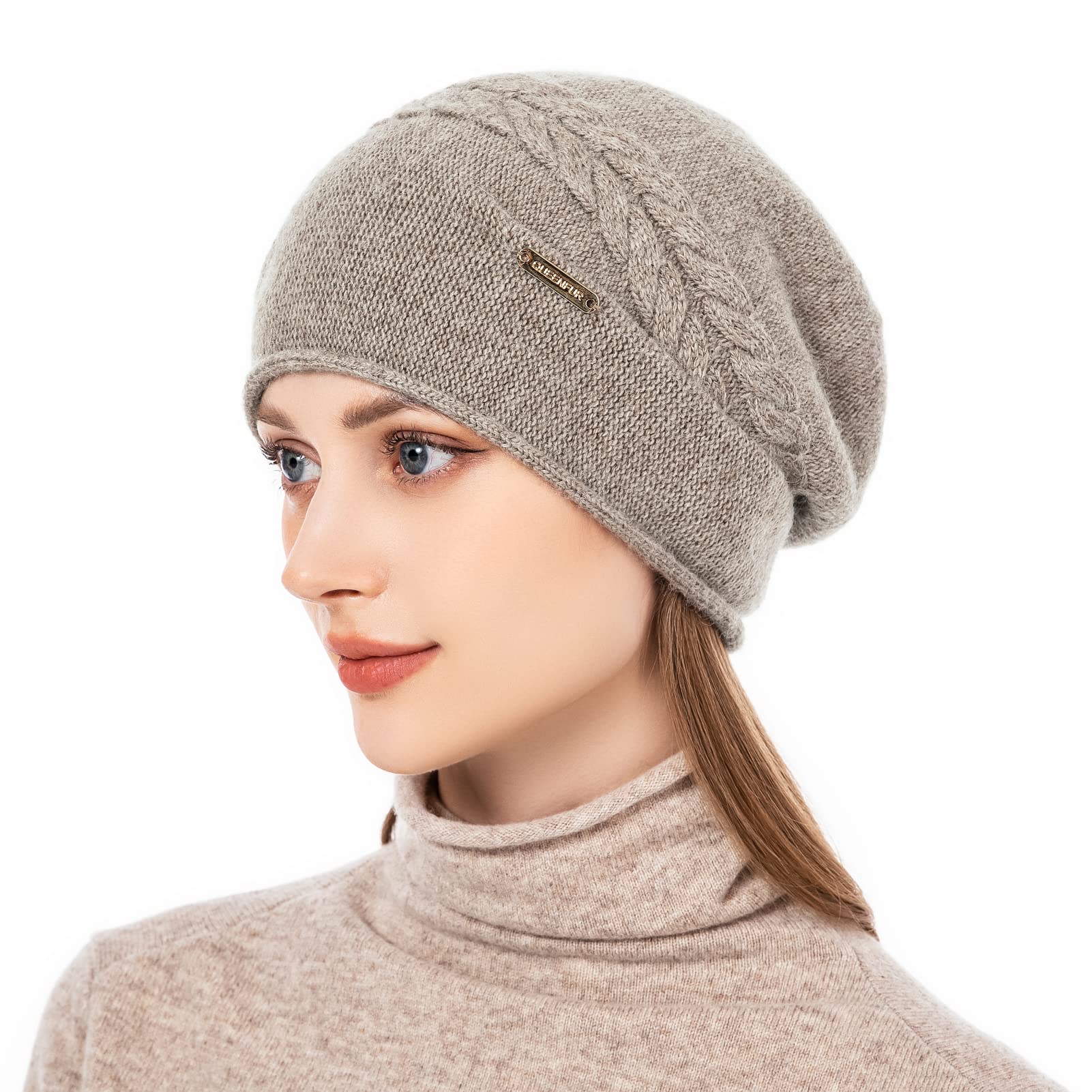 Condition photo showing New/Like New for knit slouchy beanie hats for women cashmere ski cap knitted wool soft warm winter hat