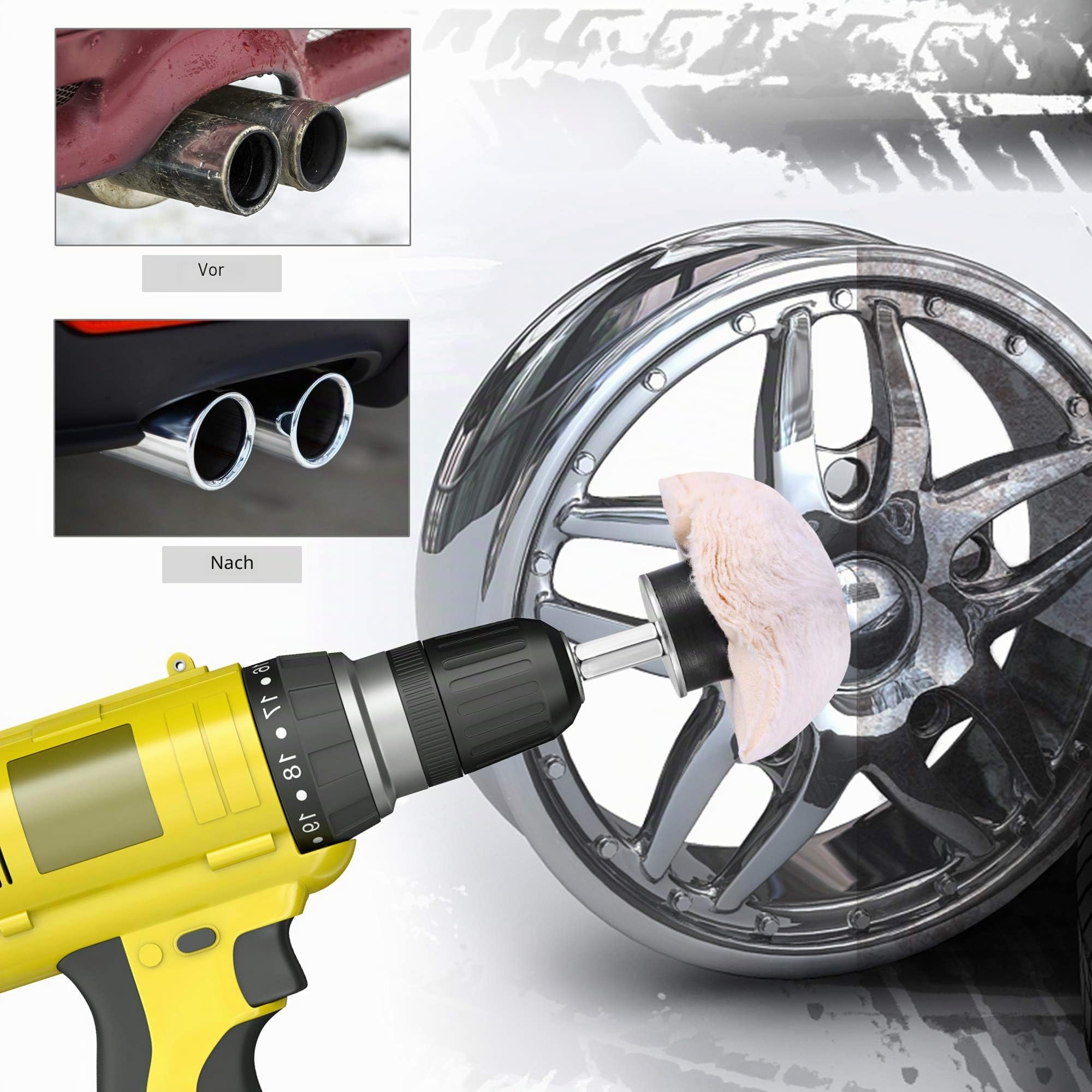Polieraufsatz für Akkuschrauber Polierscheibe, 11 pcs bürsten satz konischer baumwollsamt Polierpad Wheel Polierkegel Polishing Buffing Pad mit 2pcs polierpaste für Metall