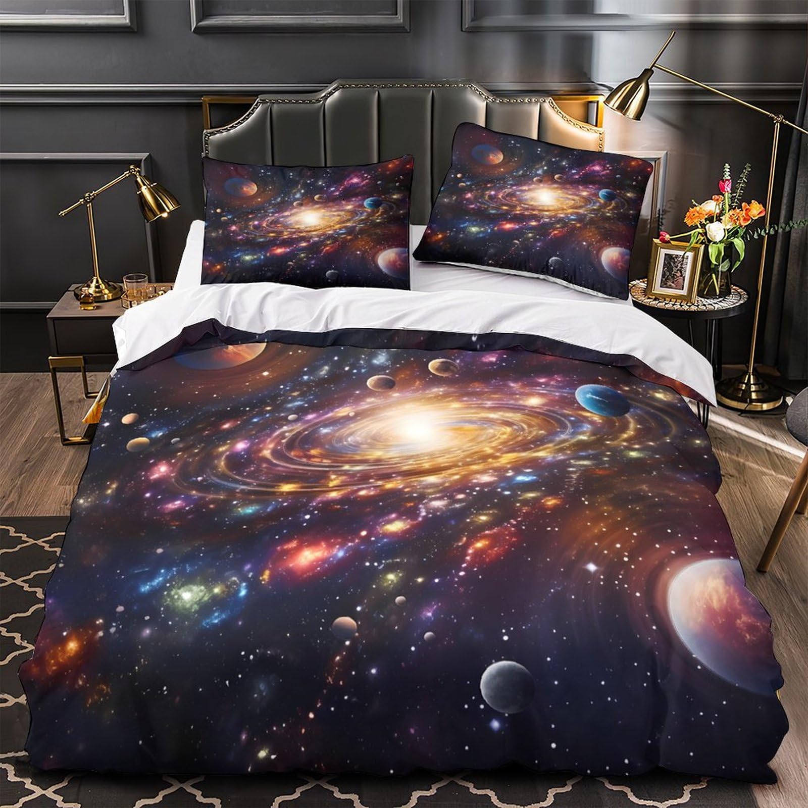 Housse de Couette Microfibre Anti-plis à Zip Scène Spatiale