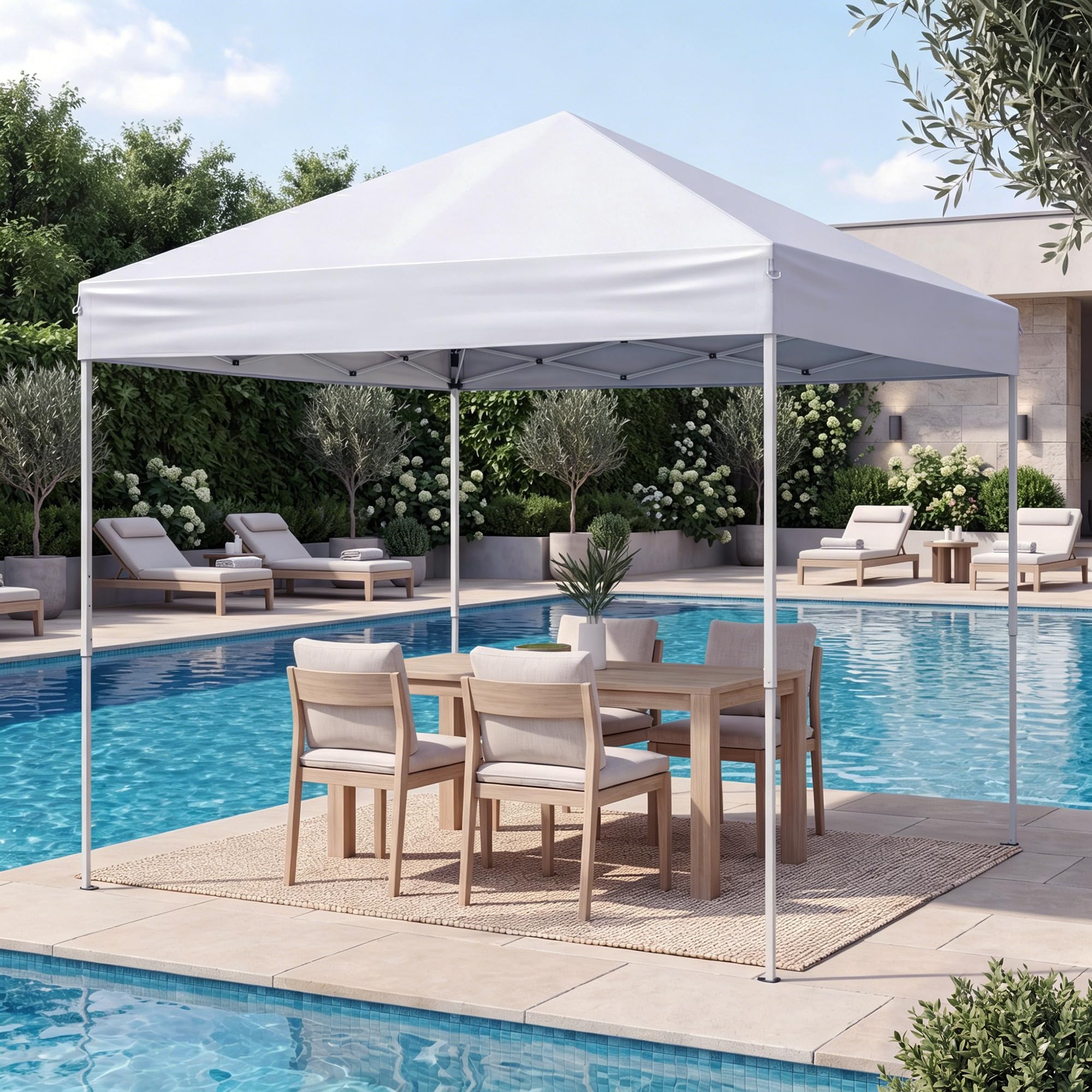 GOPLUS 2x2 M Carpa Plegable con Estructura Reforzada, 8 Estacas y 4 Cuerdas de Viento, Altura Ajustable, Toldo Portátil para Playa, Bolsa de Transporte (Blanco Grisáceo, 200x200x240 cm)