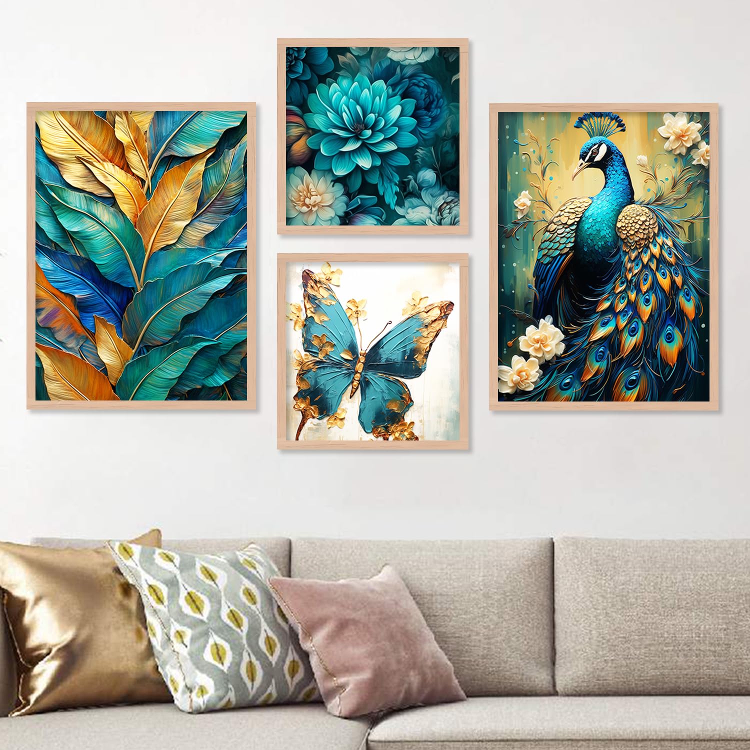 walllane – Modern Art Abstrect Peacock Painting For Living Room Bedroom Office Hotel| Nature Inspired Wall Decor Painting | Art Decor (10 Inch x 13 Inch) Set 4 Cate- 030