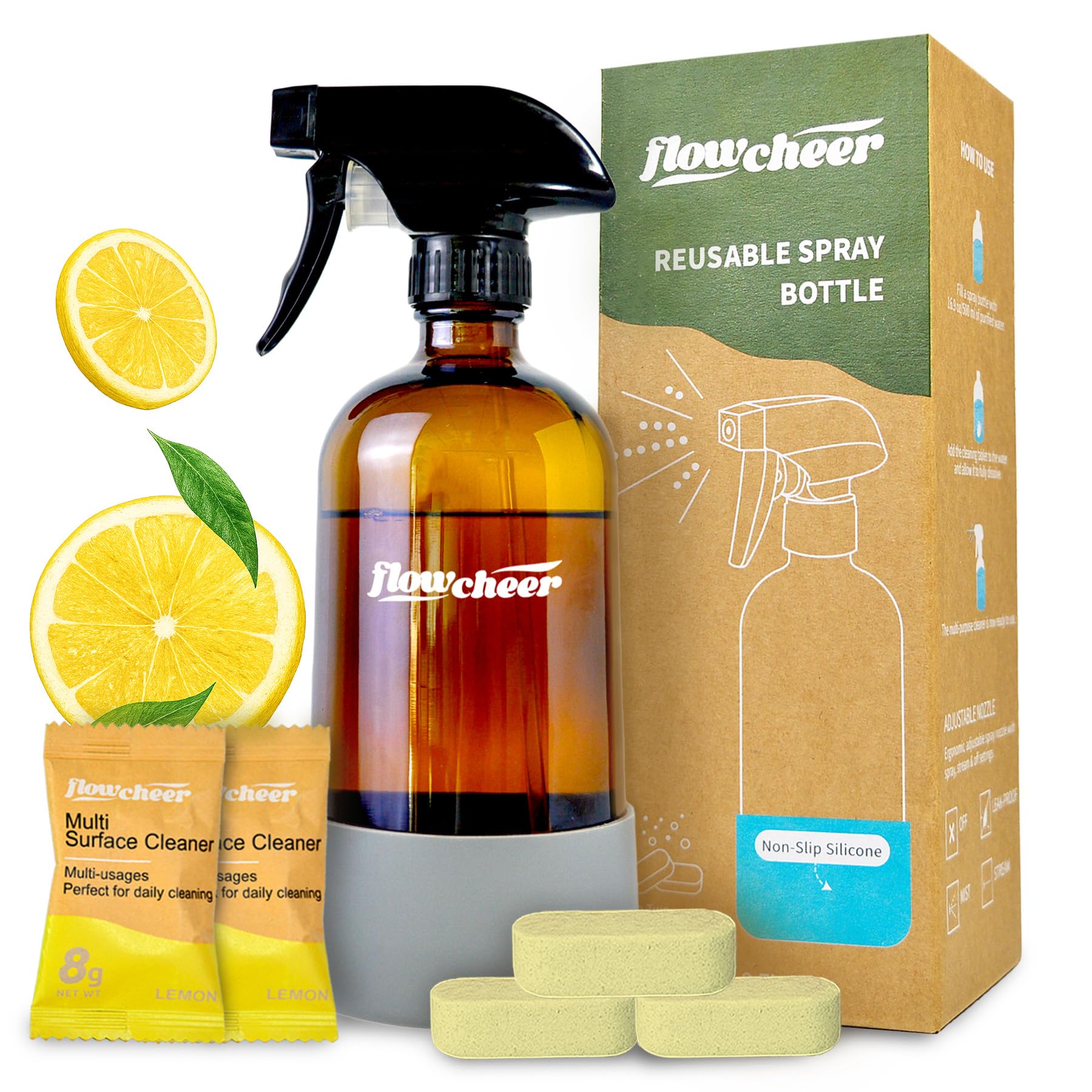 flowcheer All Purpose Cleaning Kit Bottle+Tablets for Starter (Lemon)