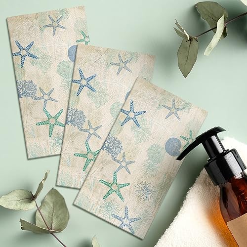 Miniatura 10 de 200 servilletas desechables para invitados, toallas de mano desechables de verano para baño, estrellas de mar y conchas de mar, servilletas de papel