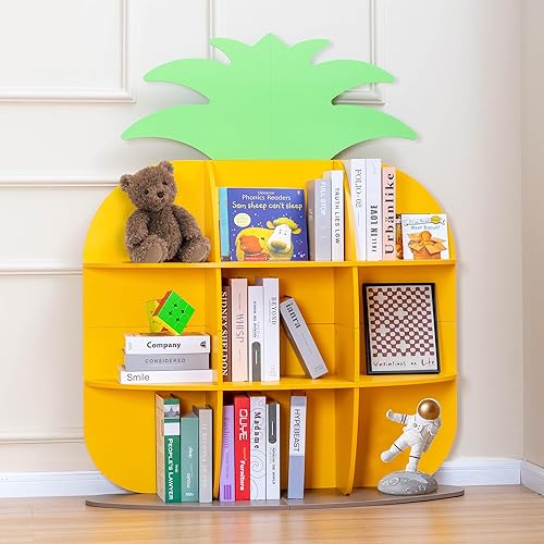Estantería de piña para niños, estantería para niños pequeños con 9 cubículos, organizador de almacenamiento de juguetes para niños para guardería,