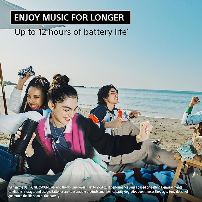 Sony ULT Field 1 Waterproof Portable Bluetooth Speaker, Enhanced Bass, 12h Battery, IP67 Rated Dustproof Shockproof Rustproof, Detachable Strap (SRSULT10B), Black