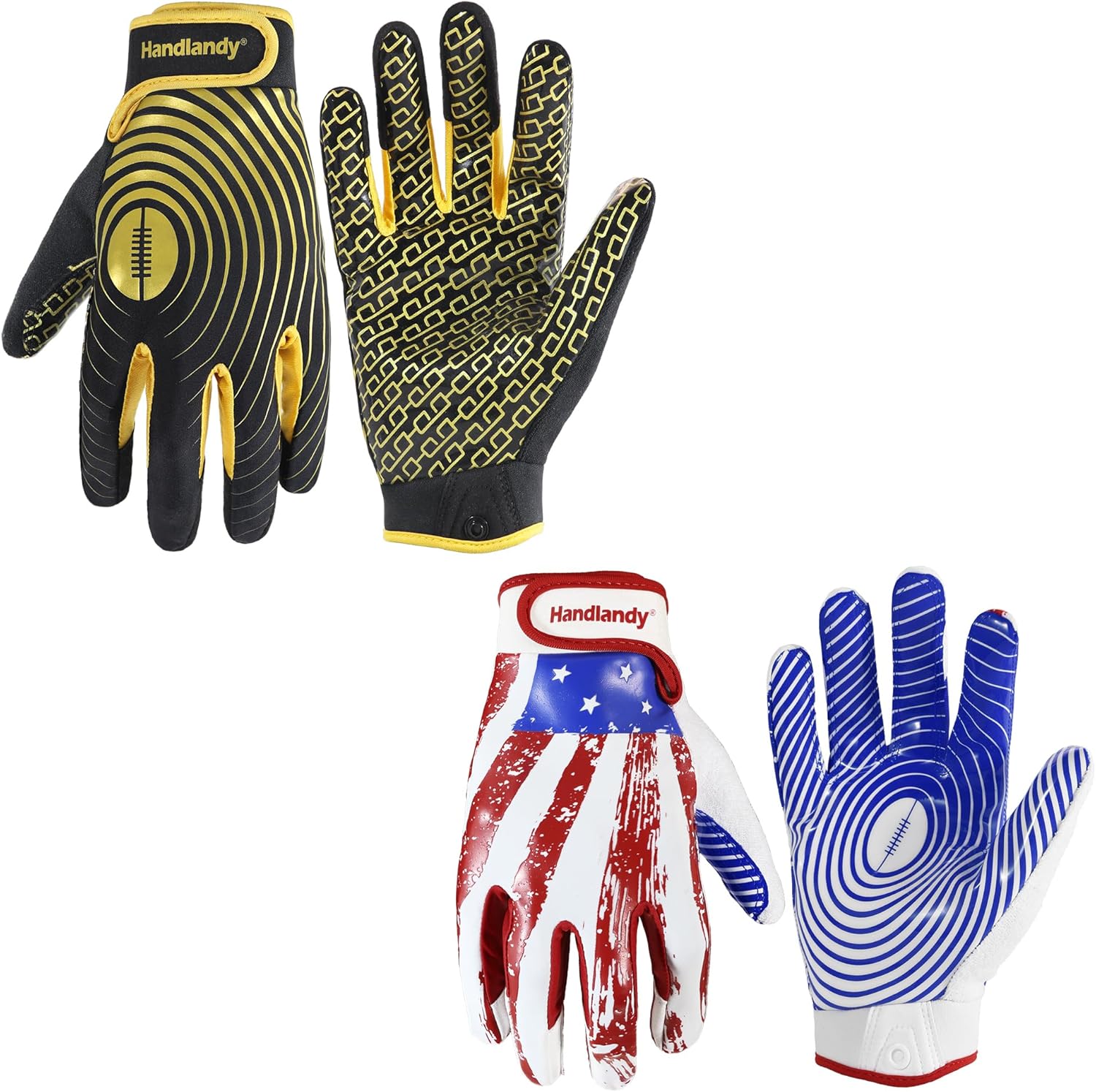 HANDLANDY Bundle - 2 Pairs of Youth Football Gloves, Sticky Wide Receiver Gloves for Kids & Adult,Sticky Wide Receiver Gloves