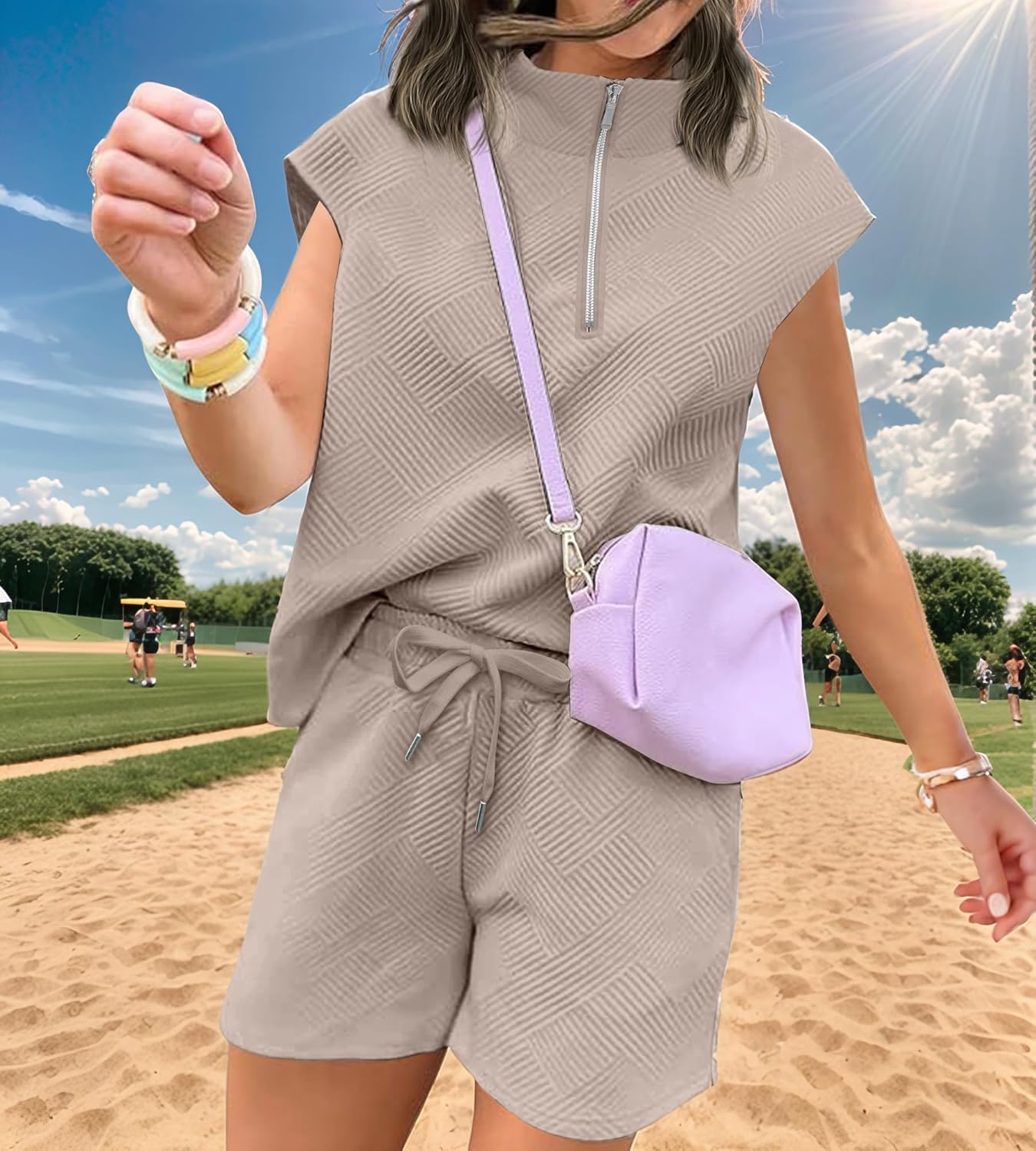 UOUA Women Two Piece Summer Outfits Casual Sleeveless Shirt & Shorts Set Workout Sweatsuit Lounge Track Suit - Image 2