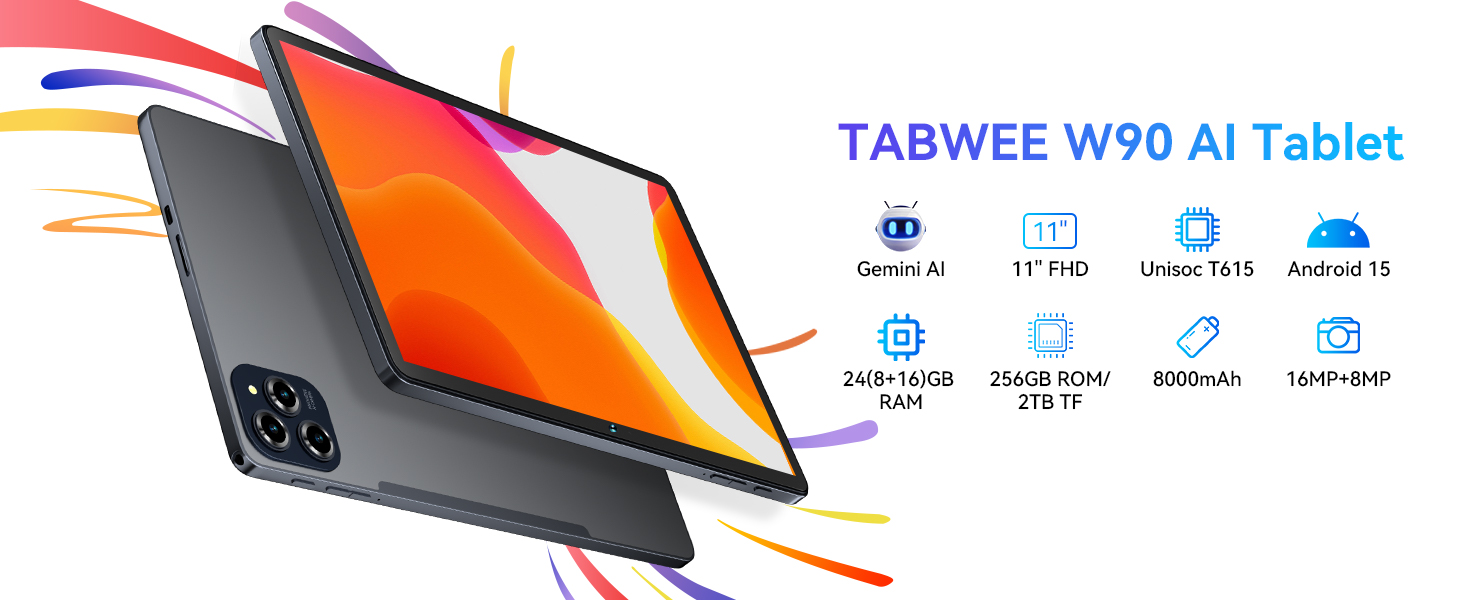 TABWEE W90 Gaming Tablet 11 Inch Android 15, 24GB RAM 256GB ROM
