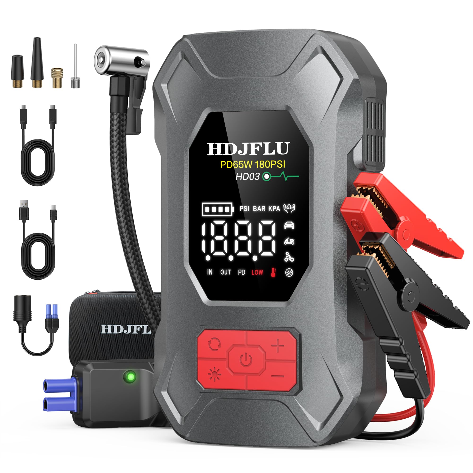 7500A Jump Starter with 180PSI Air Compressor 24000mAh Car Battery Jump Starter All Gas 10 0L Diesel 65W
