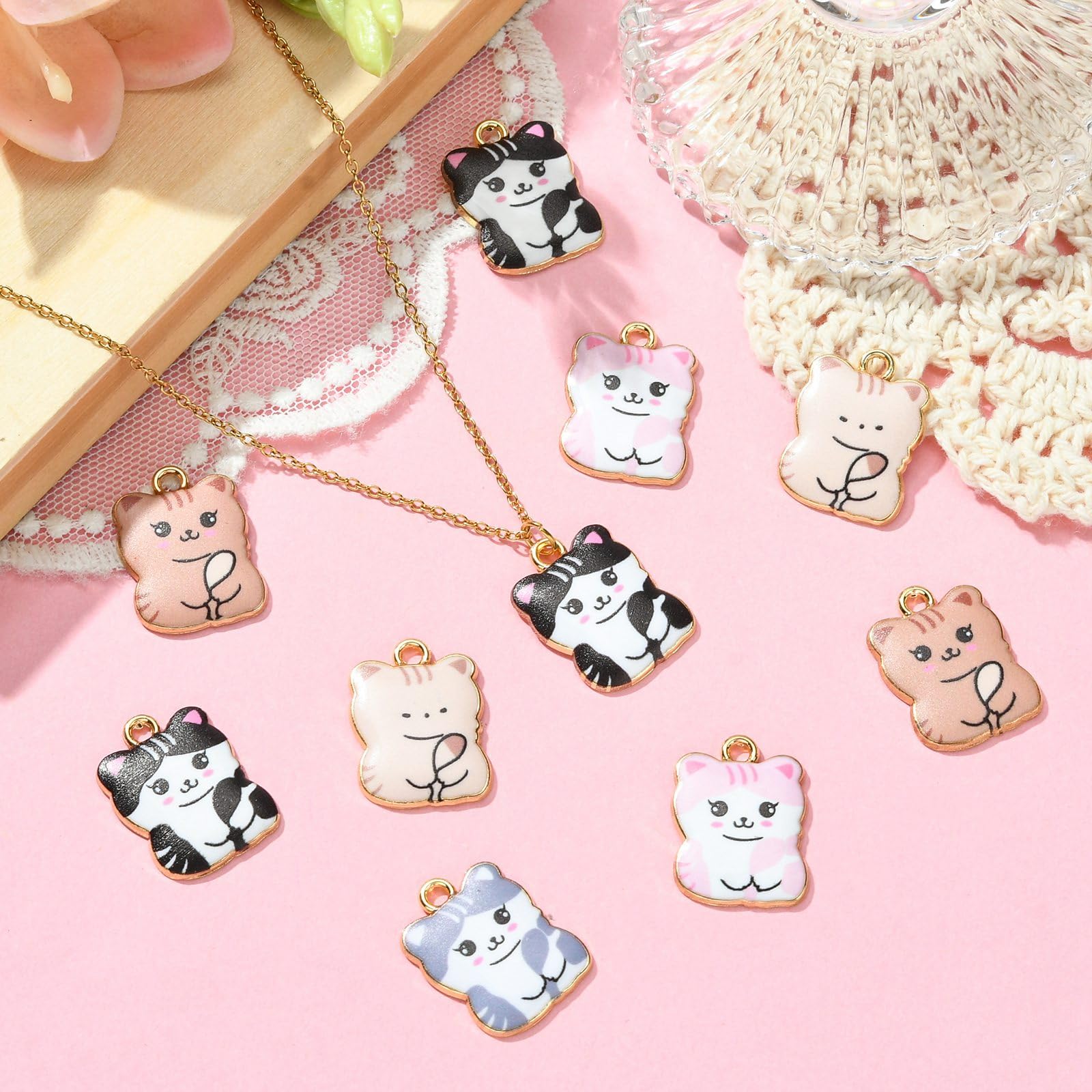 Stiesy 30Pcs 5 Style Cat Charms Pendants Enamel Pet Kitten Charms Cute Animal Dangle Charms for DIY Crafts Bracelet Jewelry Making - Image 4