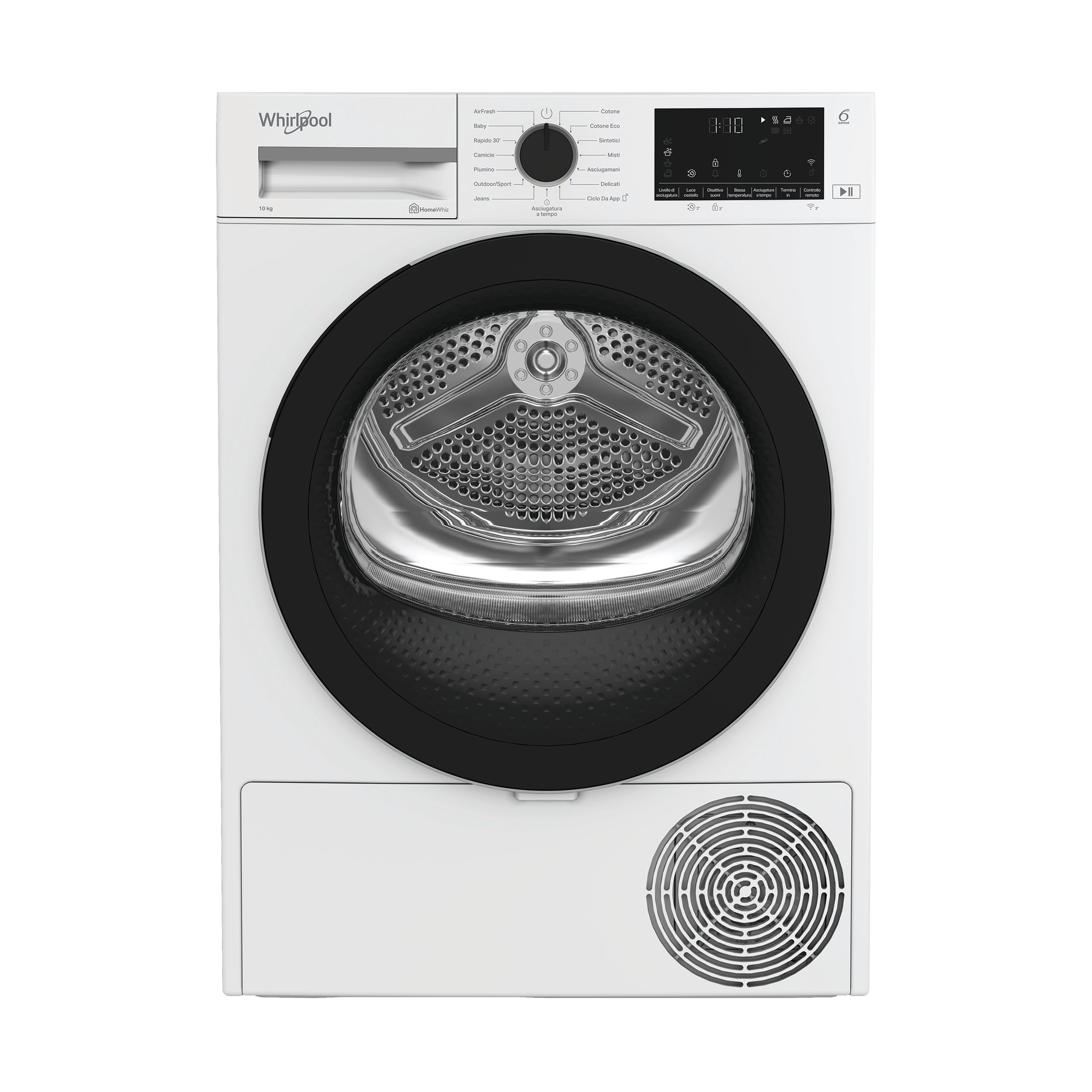 Whirlpool C WD 103M WBS IT – Asciugatrice 10 Kg A Pompa di Calore, Libera Installazione, Classe D, 6° SENSO, Adaptive Dry, Irontouch, Scarico Diretto, Opzione Luce Cestello. 84,​6 x 59,​8 x 60,​7 cm