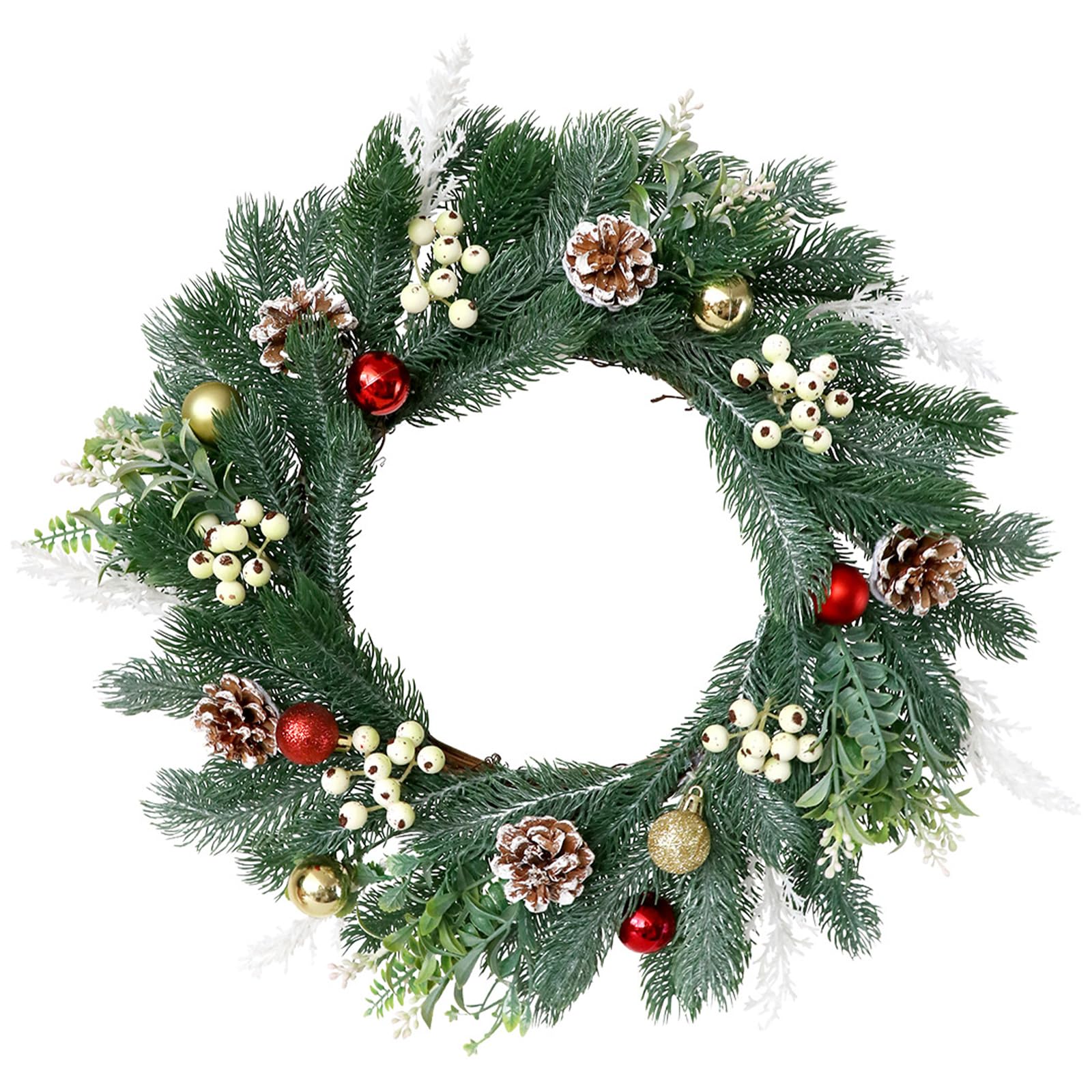 Nucelit Artificial Wreath for Indoor and Outdoor Decoration, Christmas Wreath with Pinecone Berries for Front Door Hallway Porch Pine Cone Decoration
