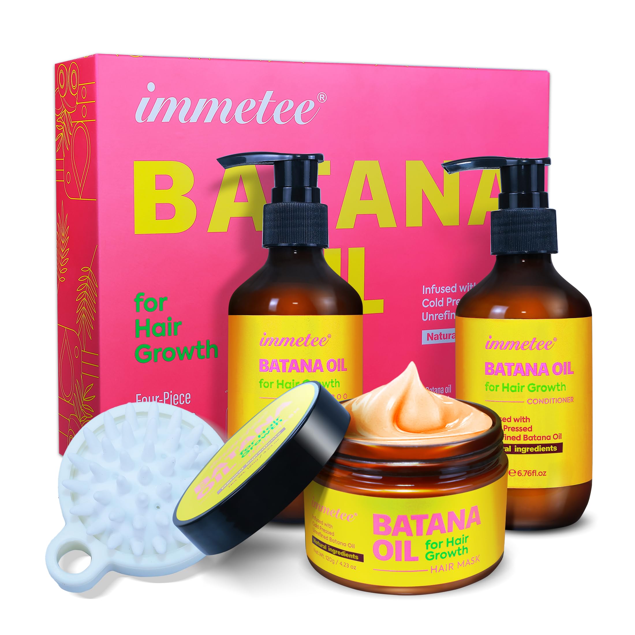 immetee Shampoo & Conditioner Set, Infused Batana Natural Ingredients, With Hair Mask and Massage Comb, Deep Moisturizing Treatment for Dry,