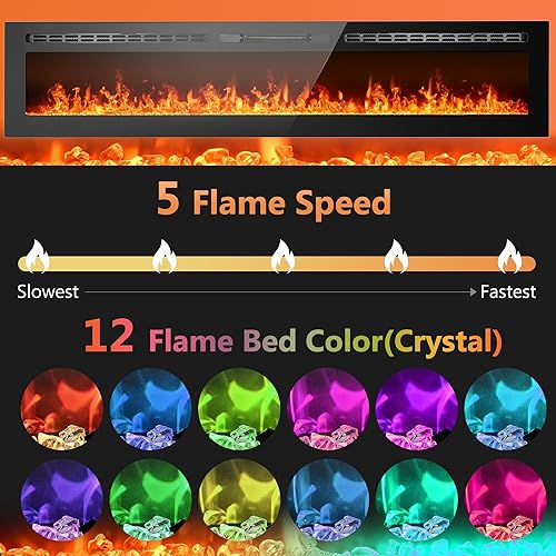 Miniatura 4 de Alohappy Chimenea eléctrica, calentador eléctrico de 50 pulgadas de ancho, empotrado en pared o montado en la pared, 12 colores de llama, 5 opciones