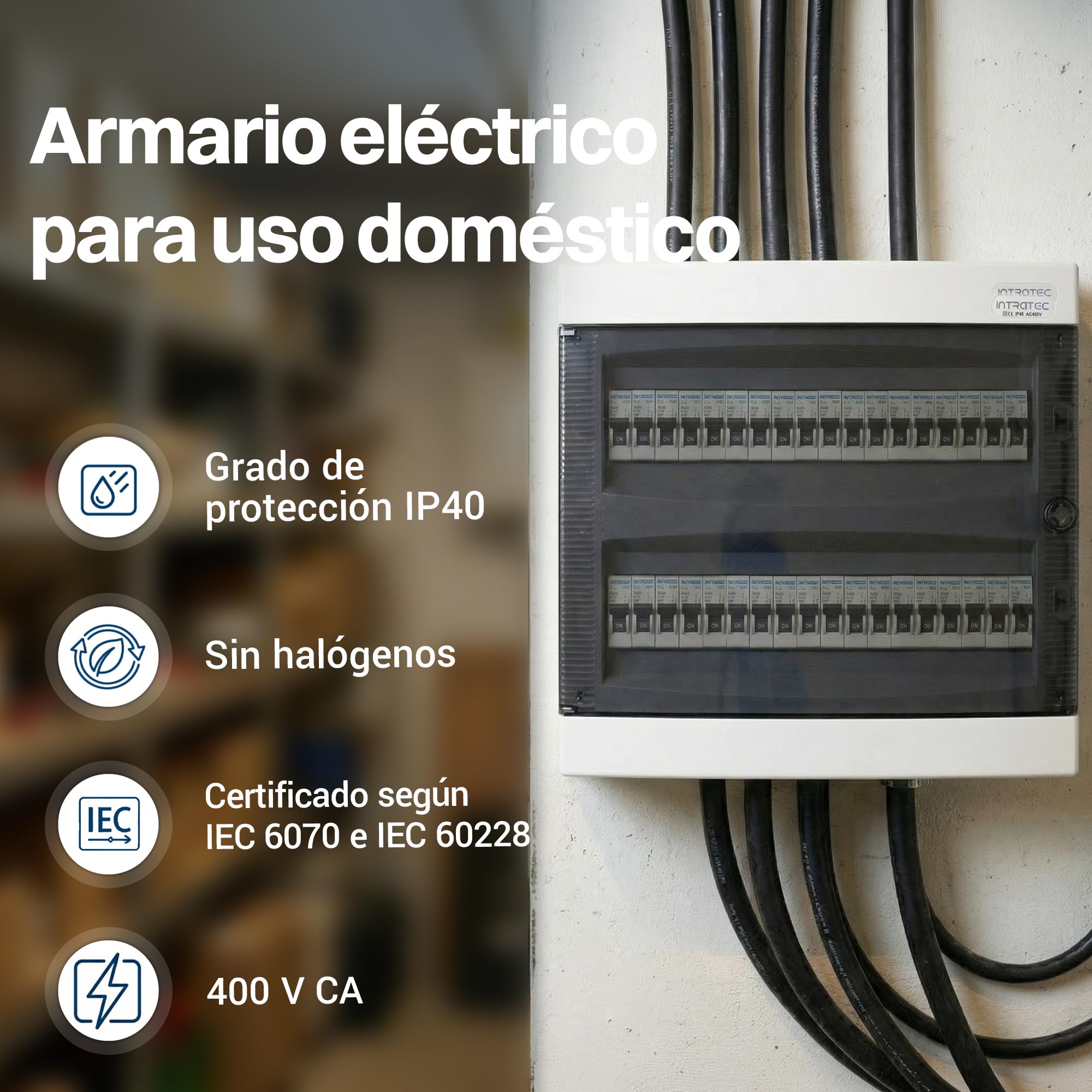 Intratec Cuadro Eléctrico de Superficie 2 Fila – IP40 Caja de Distribución para 36 Módulos con Puerta Blanca para una Instalación Fácil en Hogar y Comercio – 361 x 396 x 112 mm