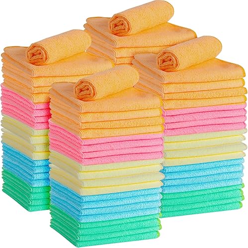 Paquete de 100 paños de limpieza de microfibra a granel paños de cocina de 12 x 12 pulgadas ultra absorbentes lavables a máquina paños de lavado