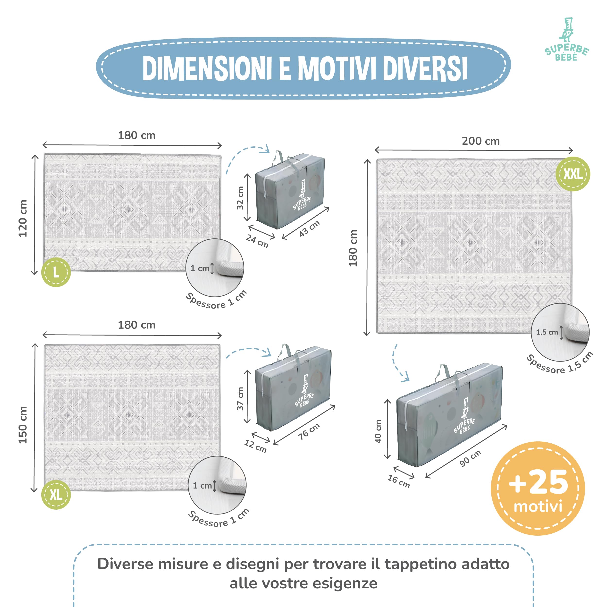 Tappeto Gioco Bambini Pieghevole 180x200x1.5cm Palestrina Neonato Montessori Reversibile Non Tossico E Impermeabile In Schiuma Per Bimbi. Palestra Neonati - Tappeto Tummy Time Neonati - Regalo Bambino