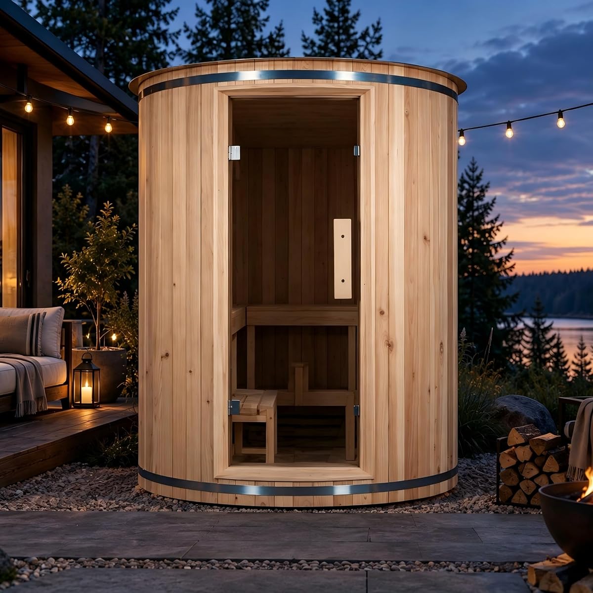 4 Person Outdoor Vertical Barrel Sauna Cedar Wood Traditional Sauna