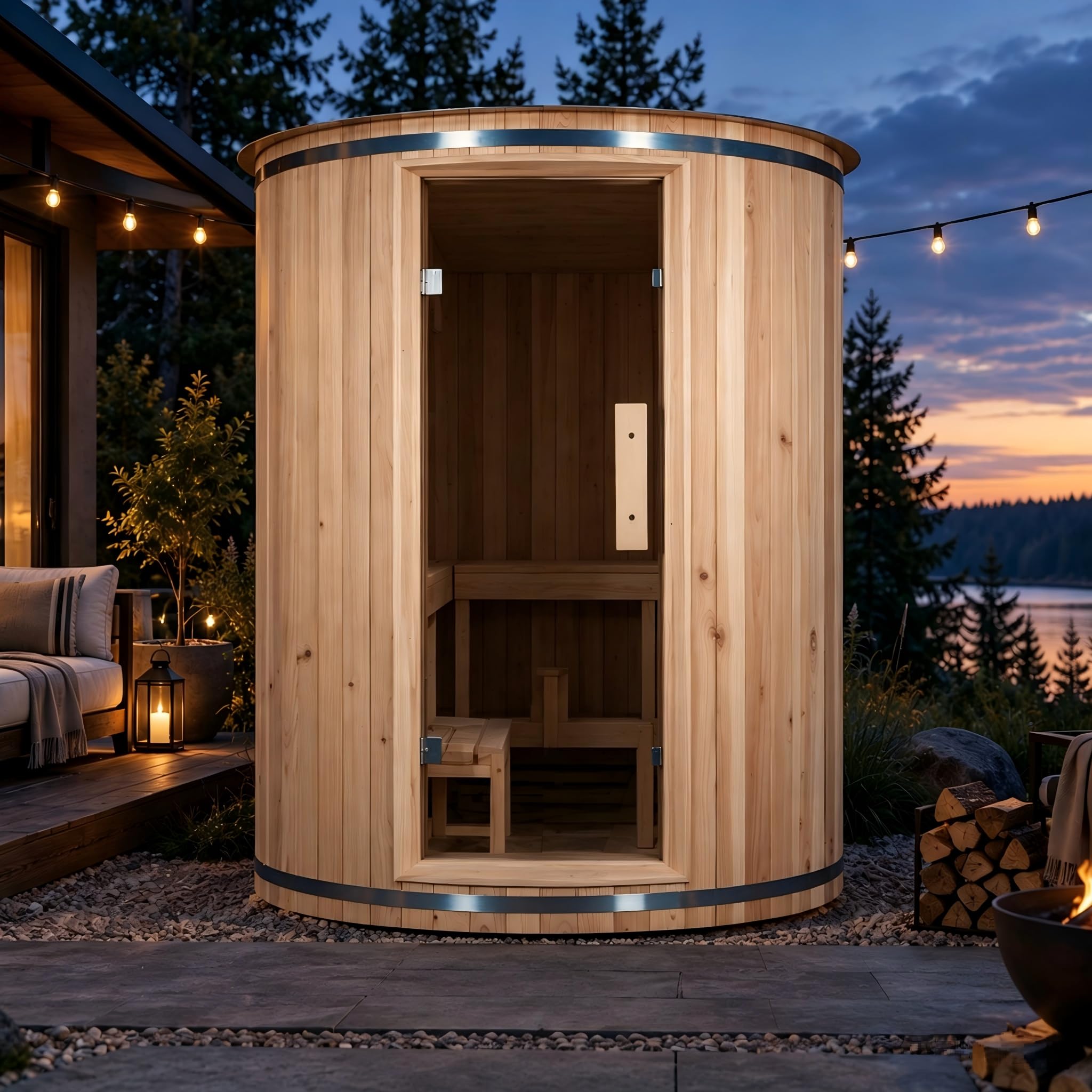 4 Person Outdoor Vertical Barrel Sauna, Cedar Wood Traditional Sauna