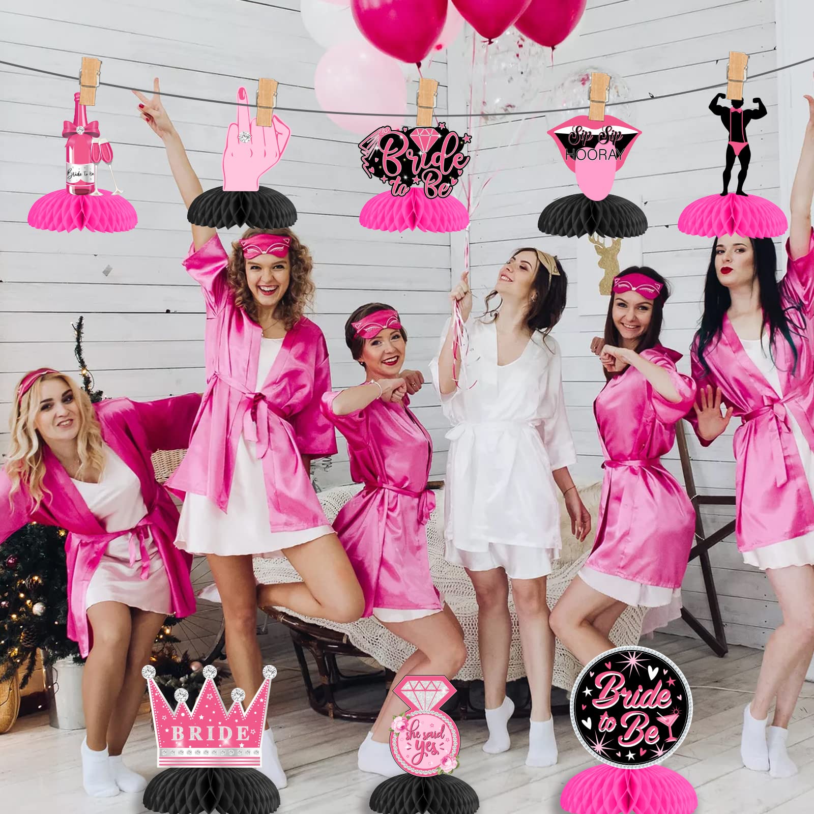 Lustige Bachelorette Honeycomb Centerpieces, Black Rose Bachelorette Party Decorations for Naughty Bridal Shower - Bride to Be Table Toppers for Women Bachelor Party Supplies