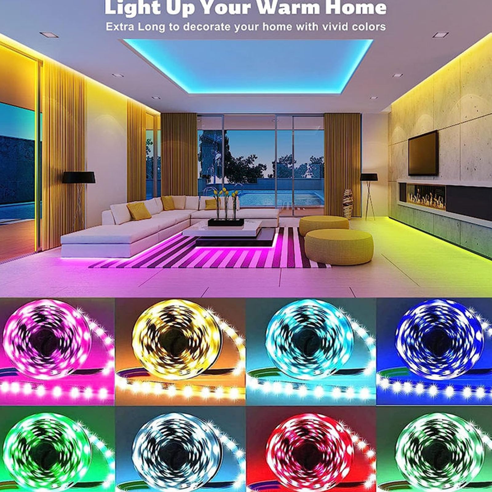 SH-RuiDu Color Changing Led Strip Lights 20m, 5050 RGB Music Sync LED Tape Lights Dimmable Stick on Led Mood Strip Light with Bluetooth App Remote Control for Bedroom, Movie Room, Party, Bar Decor - Image 2