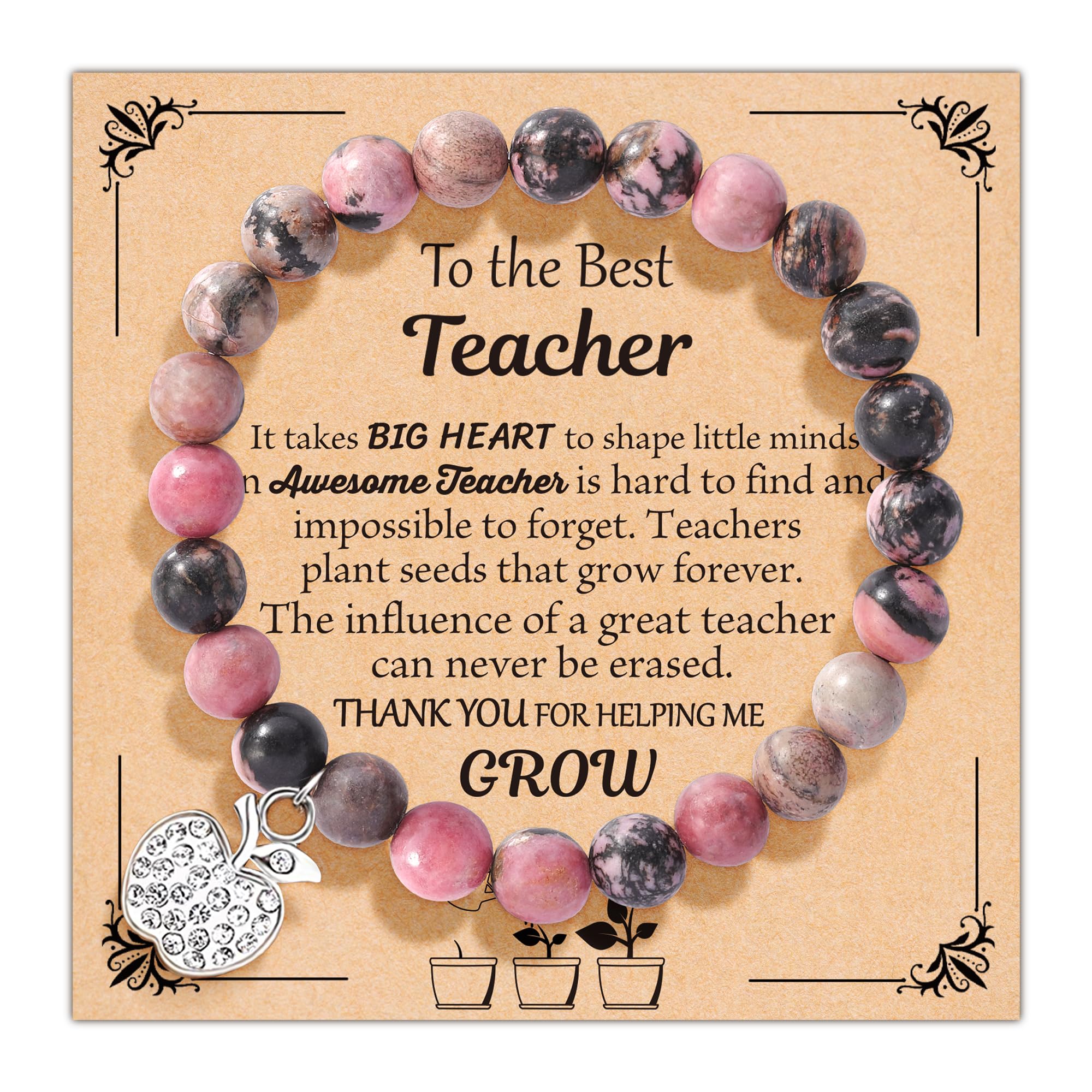 U-Zomir Teacher Appreciation Gifts for Women, Teacher Gifts Natural Stone Bracelet with Message Card for Appreciation Week Christmas Valentines from