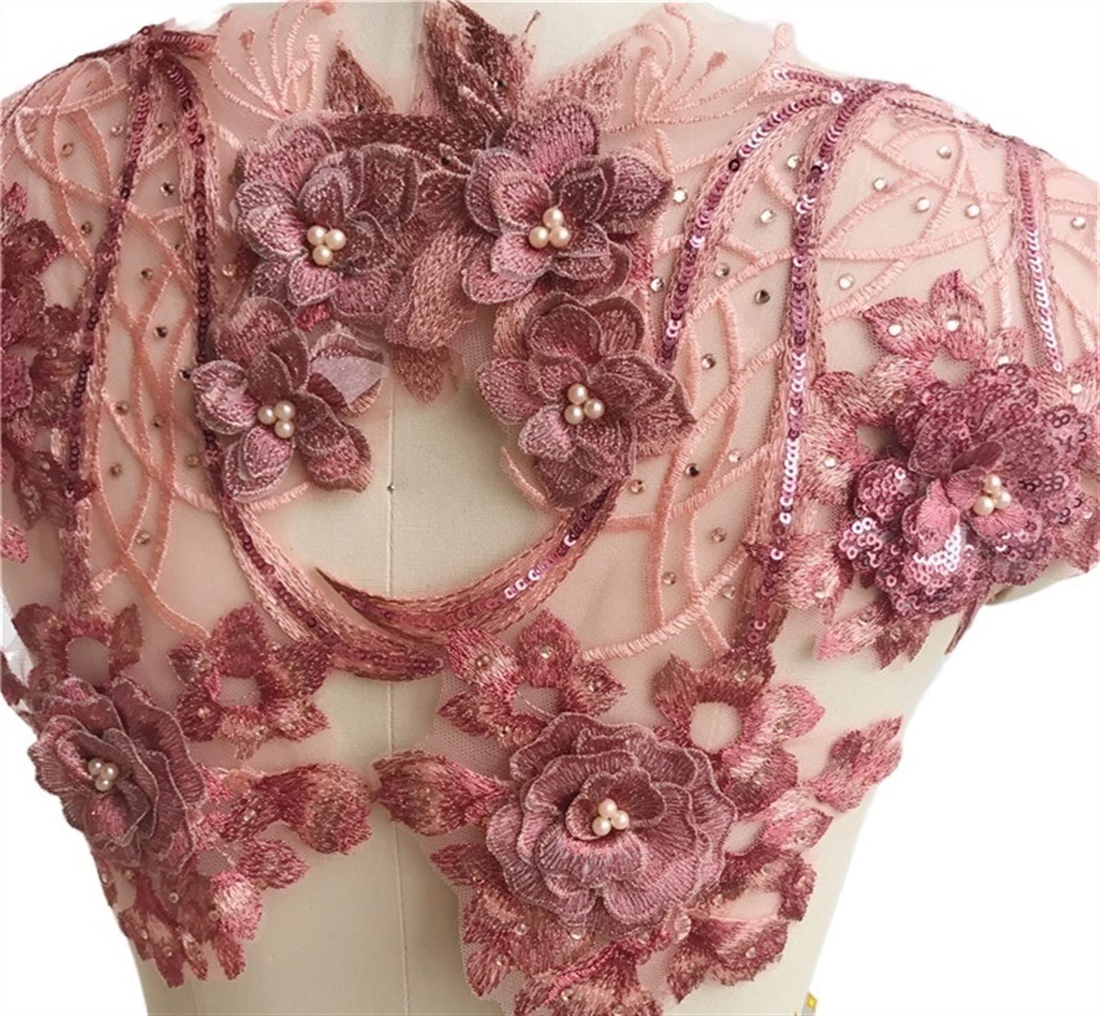 Parches de apliques de encaje, apliques de bordado, parches de costura, 1 pieza Aplique de parche bordado con cuentas de flores 3D for vestido de noche de boda Accesorios de ropa de costura Parches (M