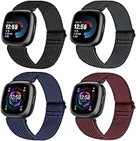 Vista 11 de Paquete de 4 bandas elásticas compatibles con Fitbit Versa 4/3 / Sense 2, correas de bucle deportivo de repuesto ajustables de nylon elástico