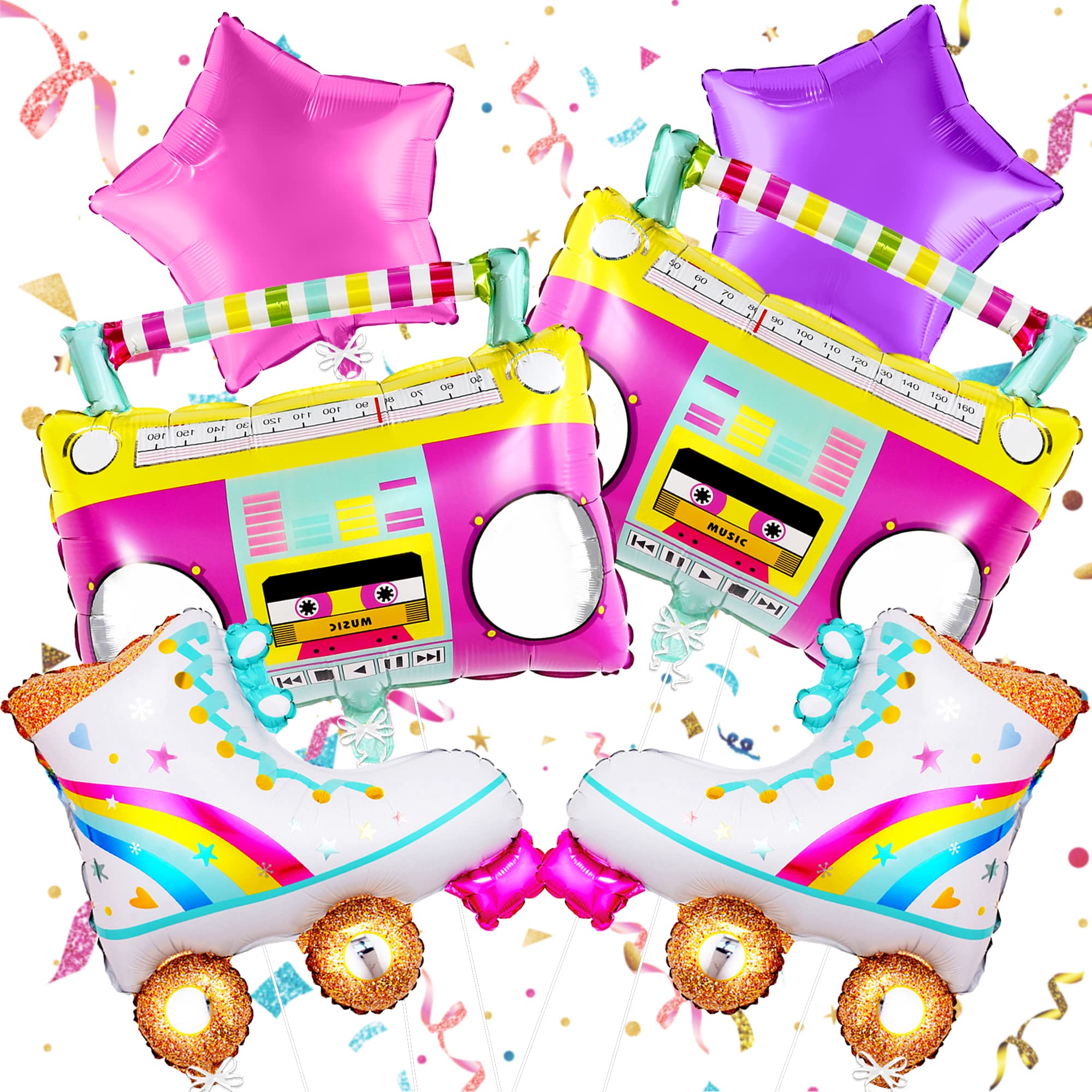 KatchOn, Roller Skate Balloons Set - 22 Inch, Pack of 8 | Retro Boombox Balloon, Roller Skating Party Supplies for Roller Skate Party Decorations |