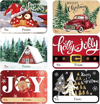 80-Count Large Foil Christmas Gift Tag Stickers, 8 Jumbo Designs - Xmas to and from Christmas Name Tags for Wrapping-Holiday Present self-Adhesive Gift Labels...