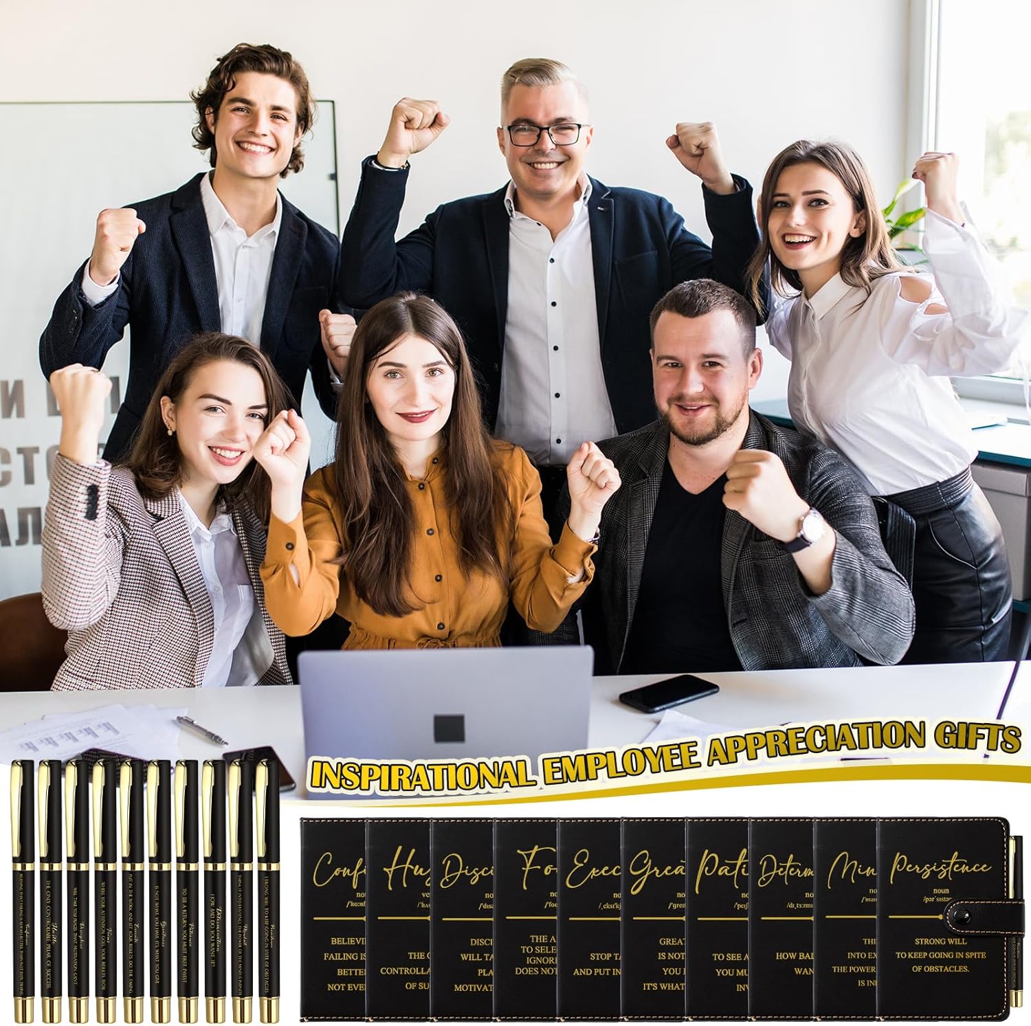 Tenceur 10 Sets Pocket Notebooks with Pens Positive Gifts A6 Leather Journals Bulk for Employee Coworker Student Office Supplies Motivational Gifts, 160 Lined Pages/Notebook (Black) - Image 5