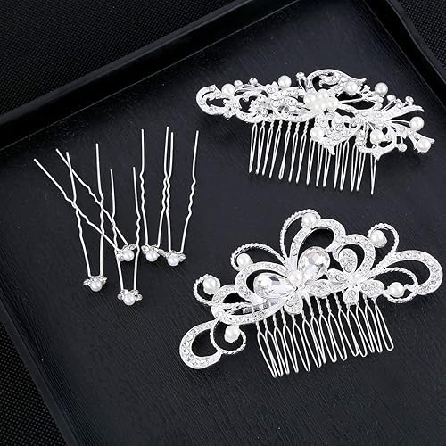Miniatura 4 de 24 peines para el cabello de novia de boda con diamantes de imitación de perlas de cristal accesorios laterales para el cabello y horquillas de pelo