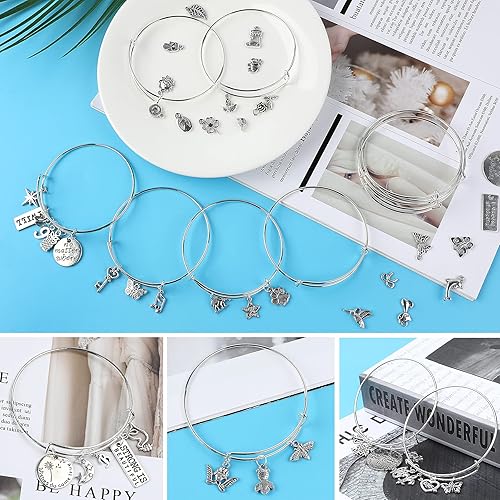 Miniatura 3 de UPINS - Kit de 544 piezas para hacer aretes de pulsera, brazaletes en blanco expandibles con dijes, colgantes de plata tibetana, ganchos para