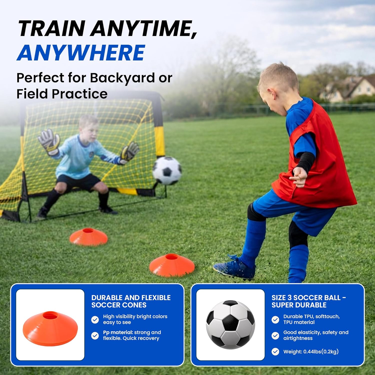 EcoKitchen5Stars Pop Up Soccer Goals Set of 2, 4x3 ft Portable Soccer Goal for Kids, Soccer Net for Backyard with Carry Bag, Small Foldable Indoor Outdoor Training Equipment for Toddlers and Youth.