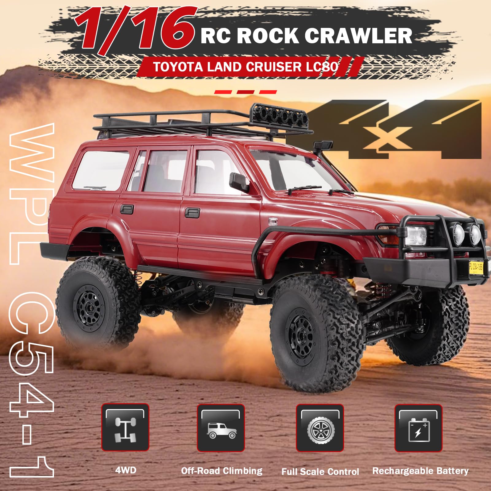 Amazon.com: ARRIS 1/16 LC80 RC Crawler, WPL C54-1 RC Rock Crawler