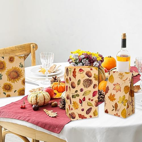 Miniatura 6 de Whaline 60 bolsas planas de Acción de Gracias, bolsas de papel de estraza para otoño, calabazas, hojas de arce, girasoles, nueces, bolsa de