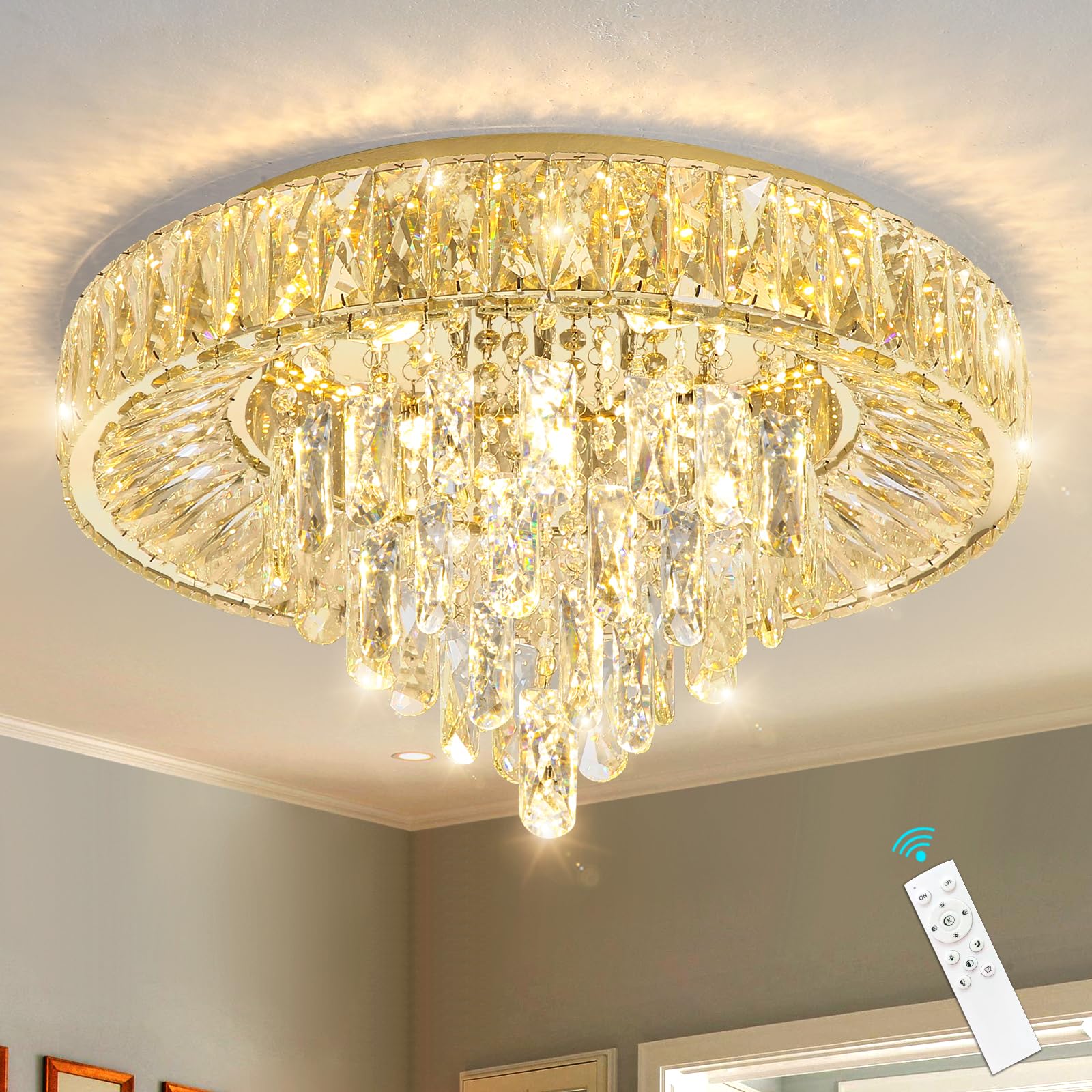 Photo 1 of dolria Modern Crystal Chandelier - 19.7" Width, Gold