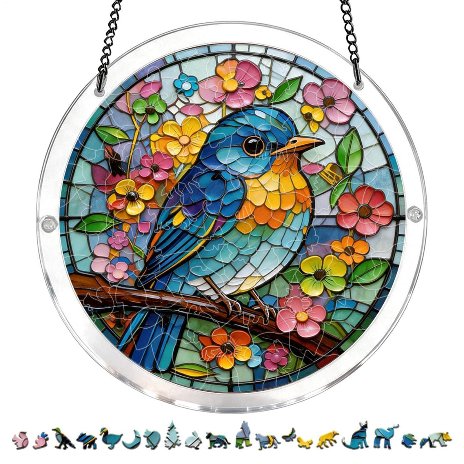 Acrylic Puzzle Suncatcher | Acrylic Stained Bird Floral Puzzle | Animal Flower Window Decoration - for Home Living Room Bedroom Entryway Wall Garden Backyard Party