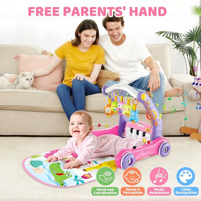 Tapete de juegos 4 en 1 con andador y piano para bebé 0-12 meses miniatura 6