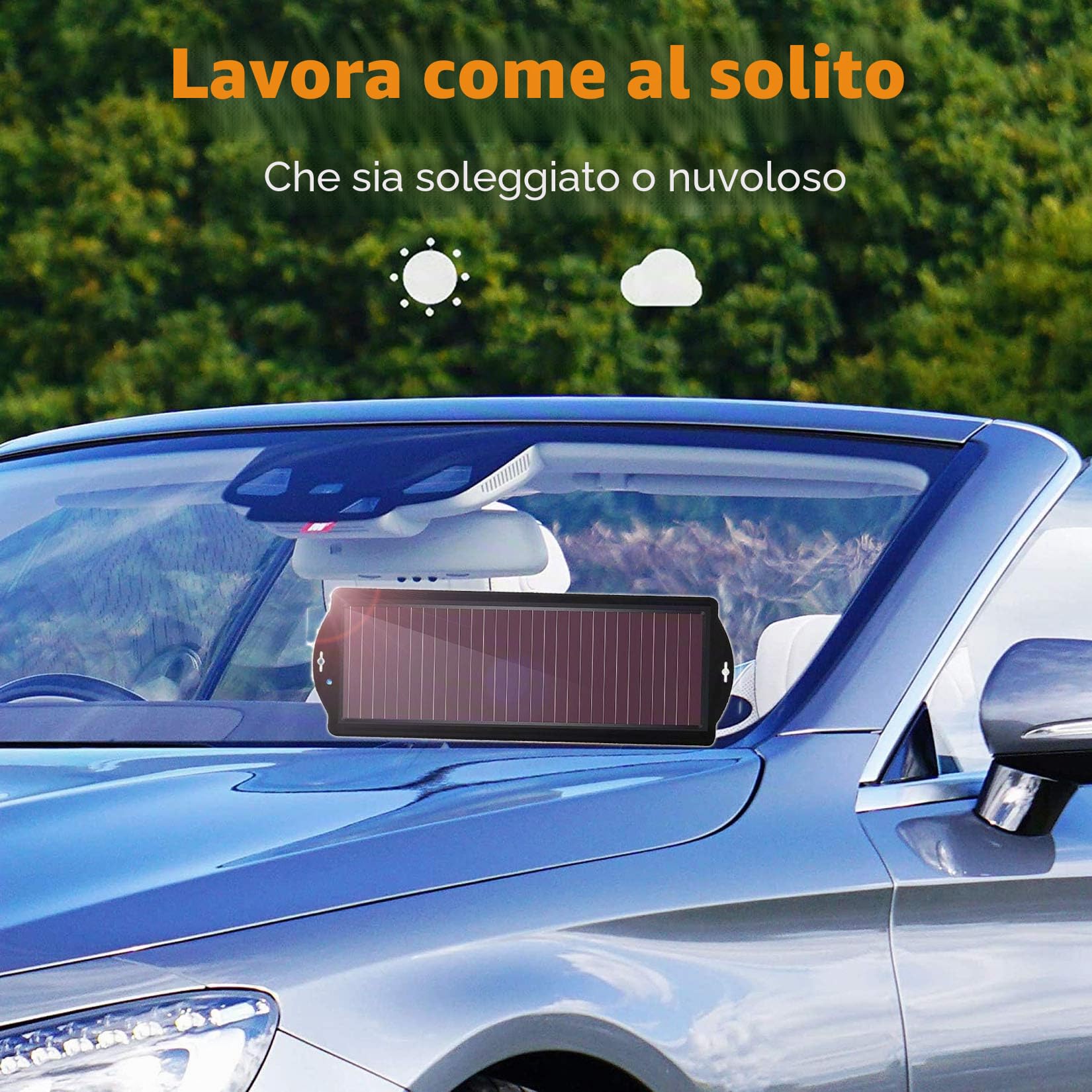 Caricabatteria da auto solare, pannello solare amorfo portatile impermeabile 12 V 2,5 W con morsetto per batteria per accendisigari per auto, moto, barca, camper, rimorchio, ecc.