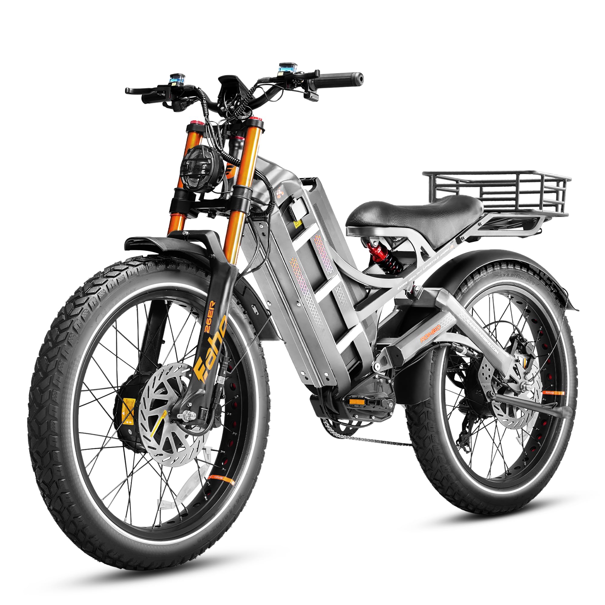 eAhora Romeo Pro Ⅲ Peak 5600W Electric Bike for Adults 50Mph, 60V 80Ah Battery up to 250 Miles,Long Range Dual Motors Ebike,26"*4.0 Fat Tire Full Suspension Mountain E-Bike for Men,UL 2849
