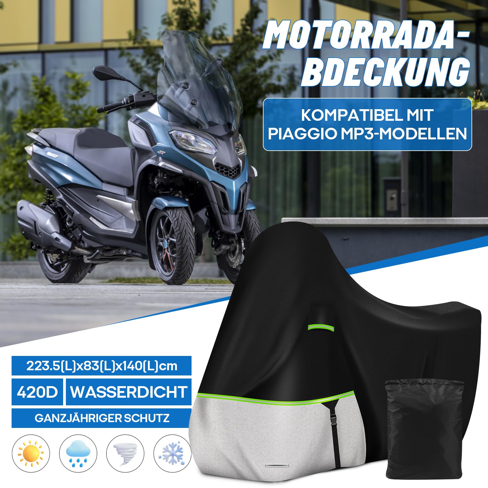 Bâche Moto Exterieur pour Piaggio MP3 400/500 sans Coffre
