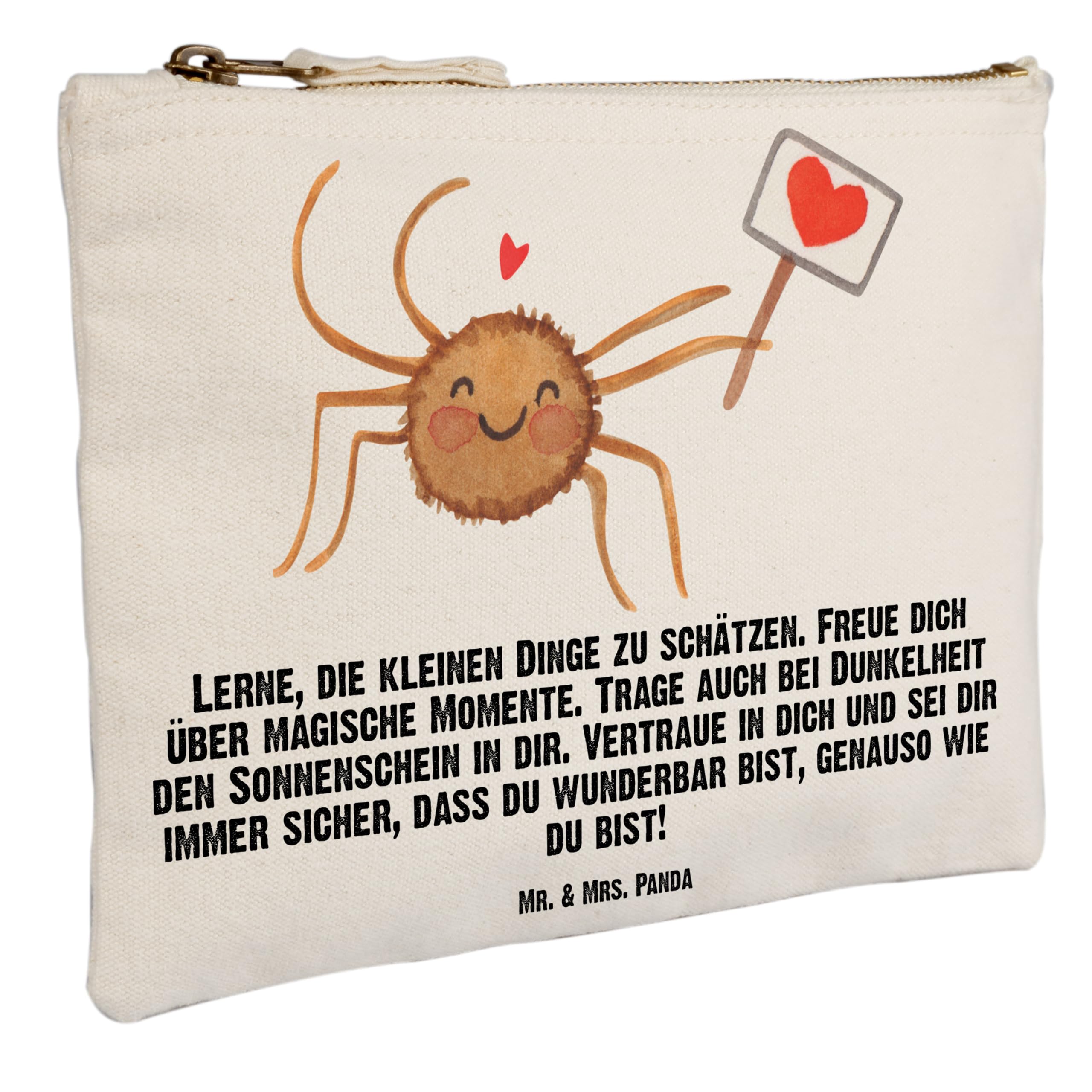 Mr. & Mrs. Panda Mäppchen Spinne Agathe Motivation Grösse XL Große - Geschenk, Vertrauen, Kulturtasche, Beauty Bag, Etui, kosmetiktäschchen, Federmappe, Schminktasche, Glück, Liebe, Dankeschön