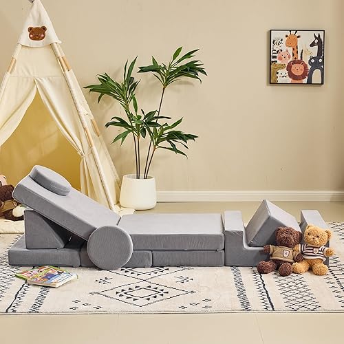Miniatura 8 de Karl home Sofá infantil de 14 piezas, sofá modular para niños, sofá multifuncional de espuma para niños, escalada y relajación, sofá convertible