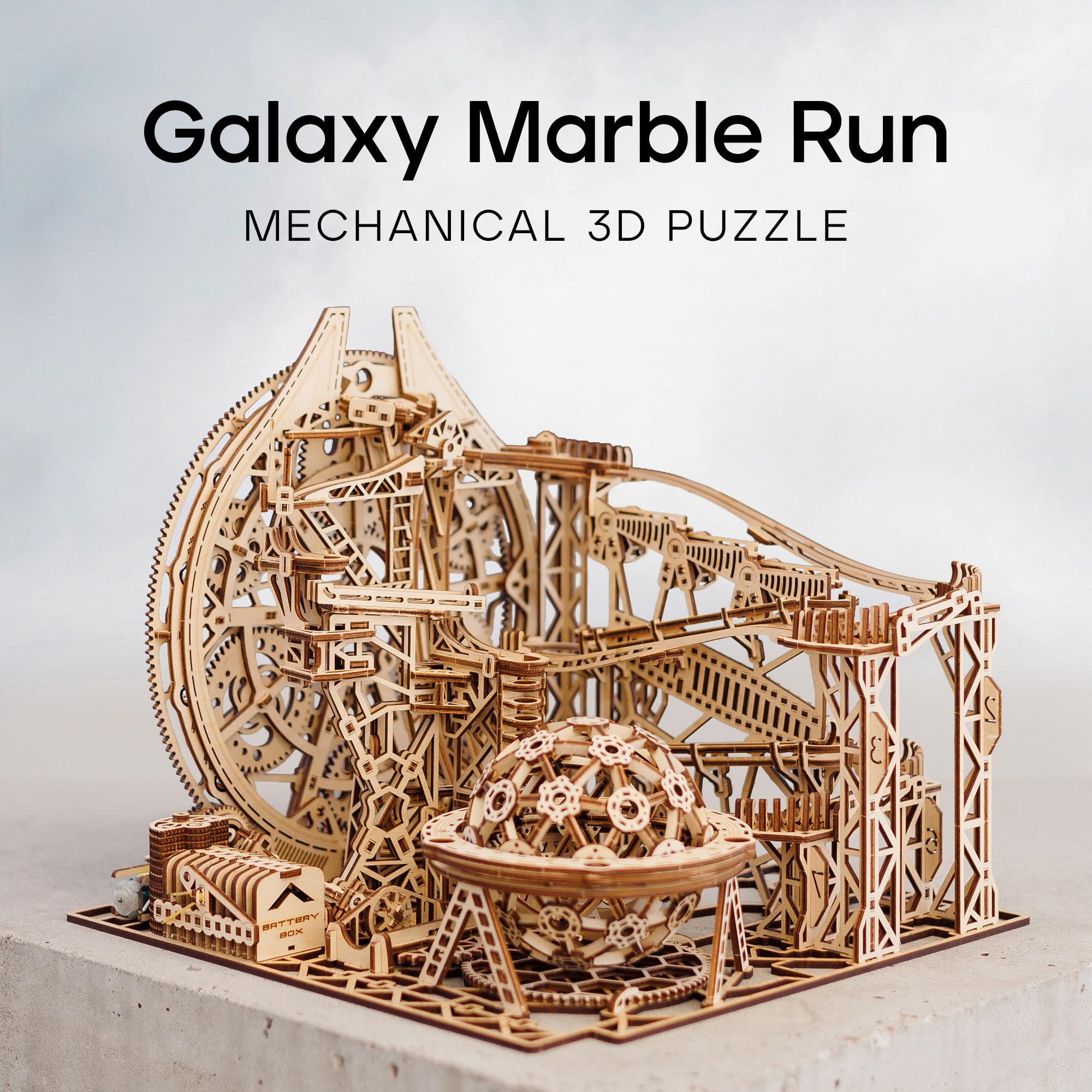 Wood Trick Galaxy Marble Run 3D Holzpuzzles zum Bauen für Erwachsene und Kinder - Elektrisch angetrieben - Holzmodellbausätze für Erwachsene und Jugendliche zum Bau einer Achterbahn