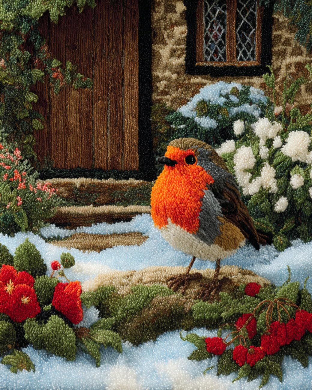 AMBATTERY Carpet Latch Hook Kit Birds in the Snow 90x120cm