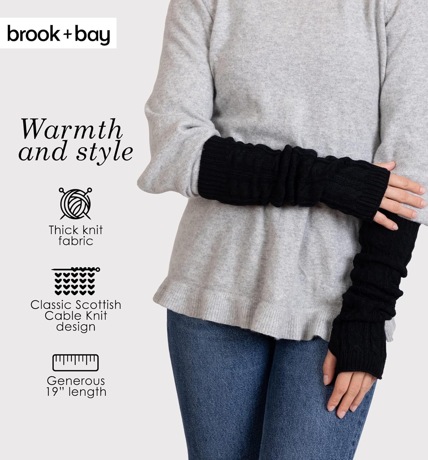Brook + Bay Arm Warmers Women Men - Fingerless Long Arm Warmer - Knit Armwarmers with Thumb Hole - Fingerless Long Gloves - Stay Warm and Cozy with Extra Thick Cable Knit Design - Image 5