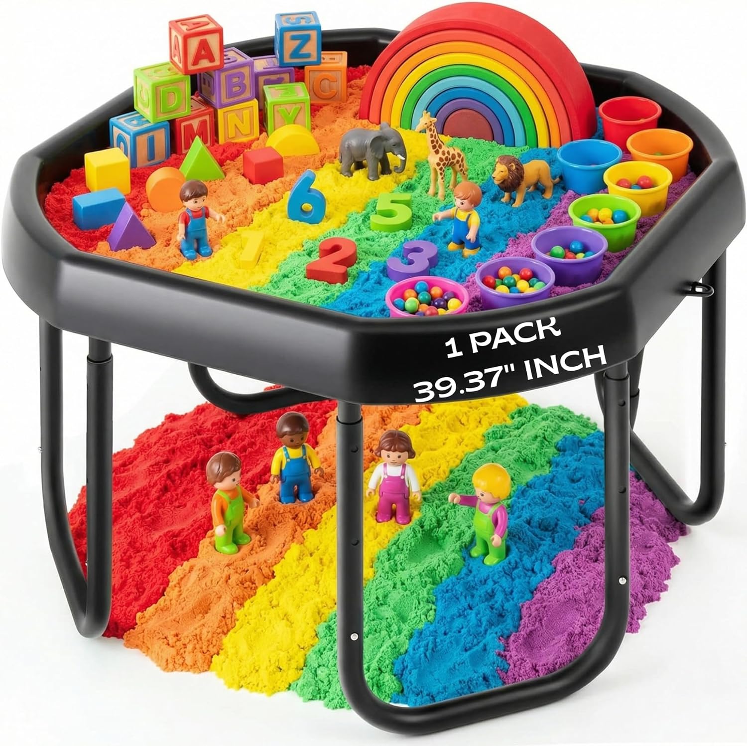 39.37'' Sensory Tray Large Size Durable Play Tuff Tray with Adjustable Height Stand for Kids Toddlers Indoor Outdoor for Sand Water Block Pasta Rainbow Rice Christmas Novelty Gifts (Large)