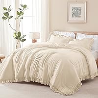 Vista 3 de Andency - Edredón beige con volantes tamaño individual, de 2 piezas, estilo rústico shabby clásico para niños, ligero y suave de microfibra