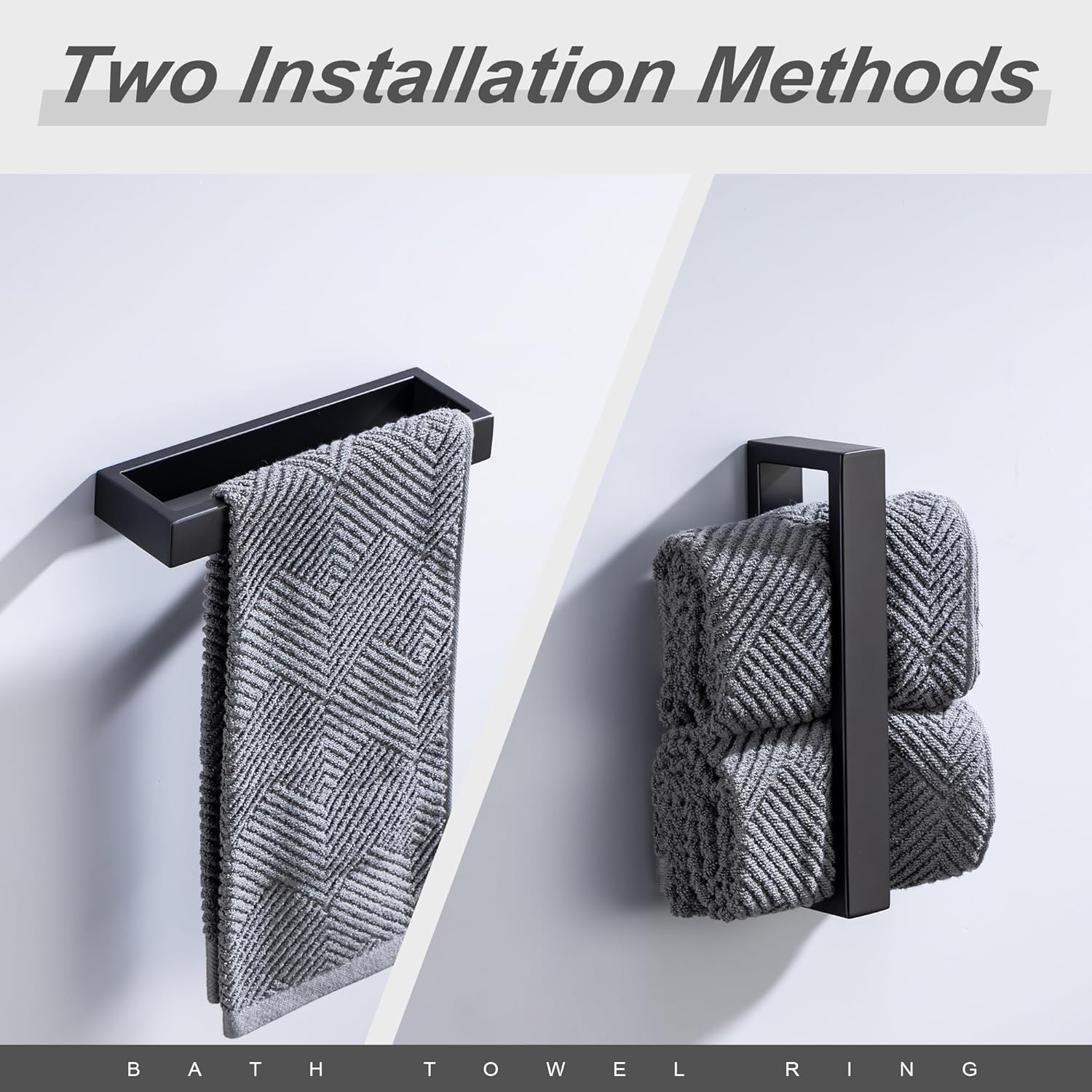 Towel Bar, 9 Inch Hand Towel Holder Wall Mount, Towel Racks for Bathroom Accessories, Stainless Steel Towel Ring Hardware (Matte Black, 1 Pack)